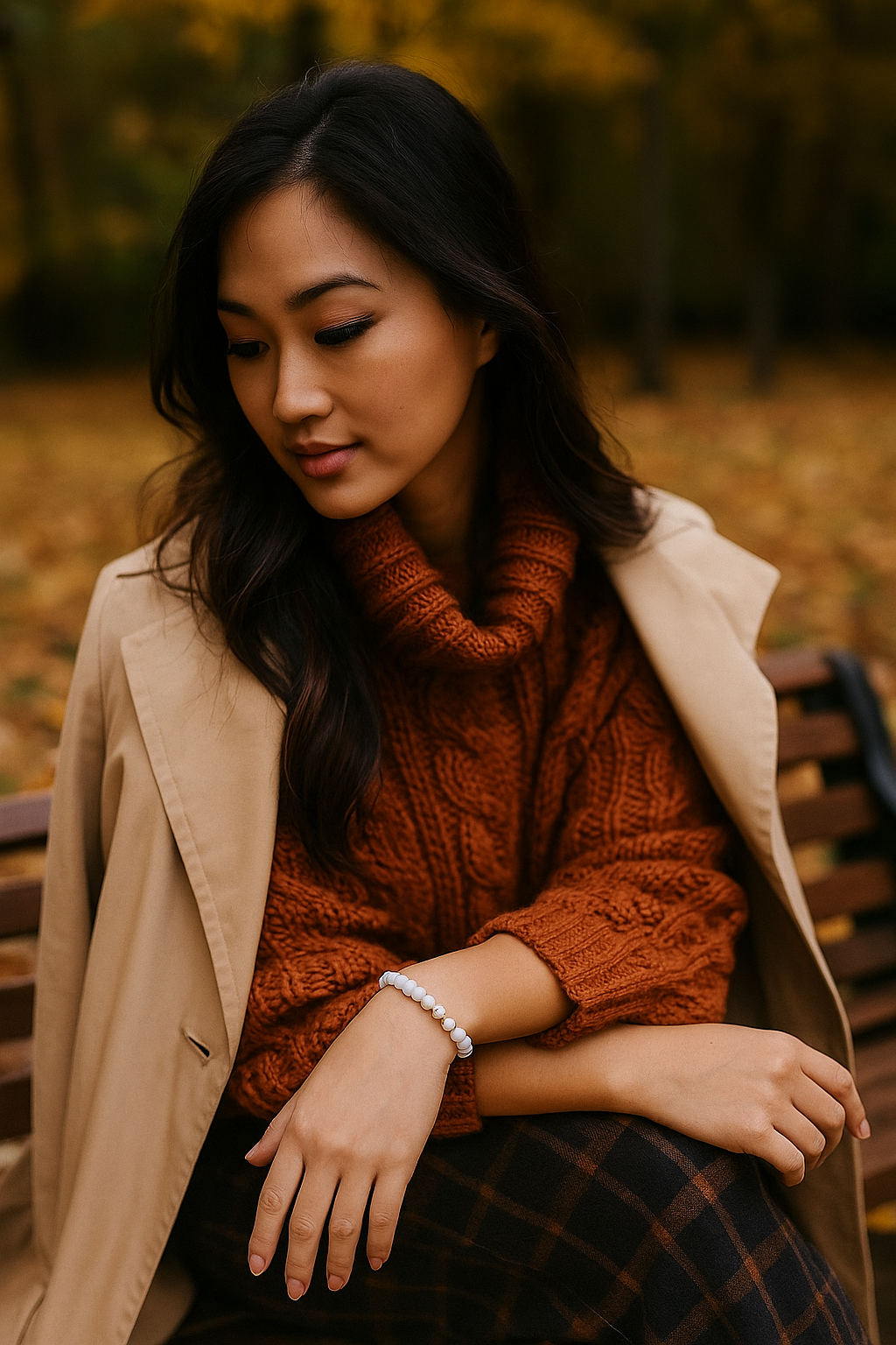 autumn elegance white beaded bracelet